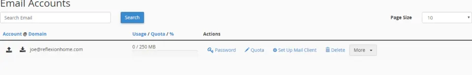 Newly created email account in the account list